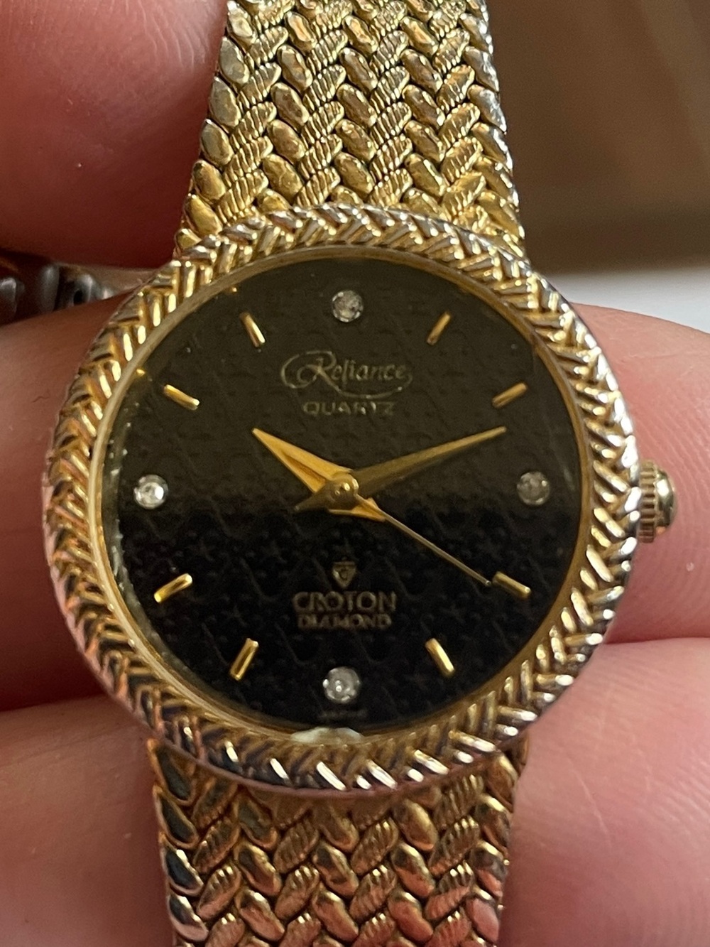 Croton Gold-Tone Women's Bracelet Watch with Black Dial and Diamond Accents
